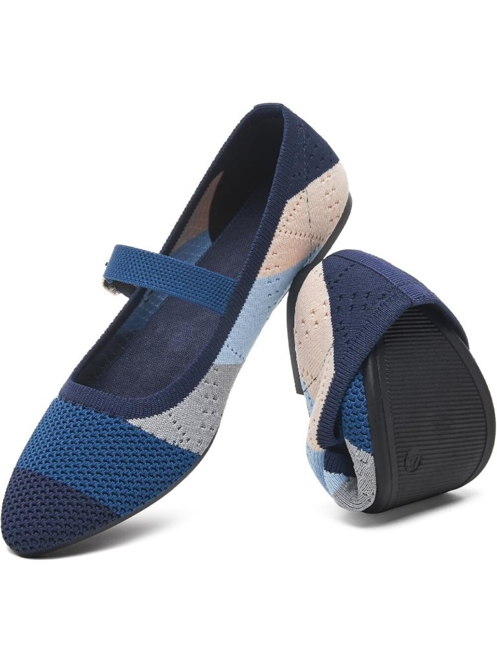 Women's Blue Mesh Adjustable Buckle Strap, Pointed Toe Lightweight Ballet Flat
